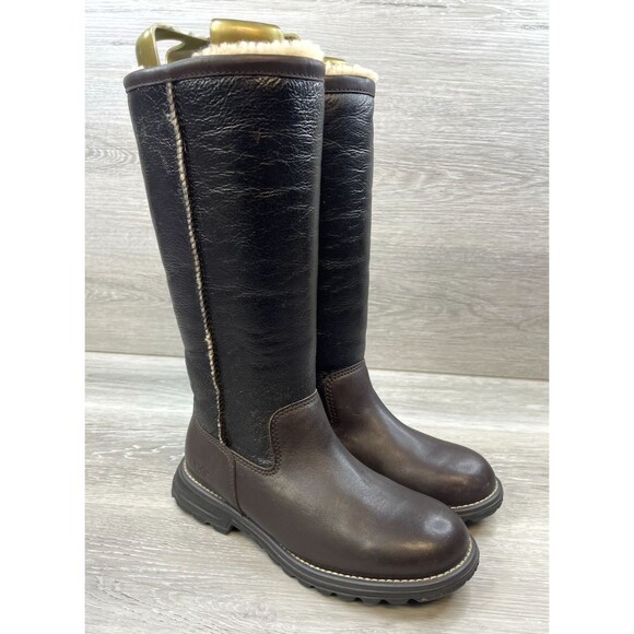 UGG Shoes - Ugg Women's 6 Brown Leather Shearling Lined Tall Pull On Winter Boots Water